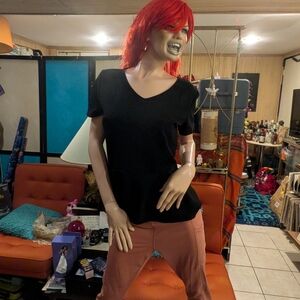 Black V-neck Flair-bottom Blouse